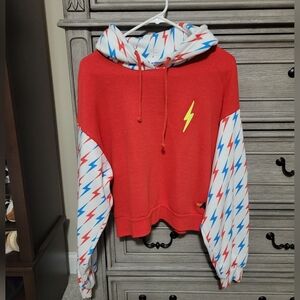 Aviator Nation Bolt Color Block Relaxed Cropped Pullover Hoodie - Red. Like New